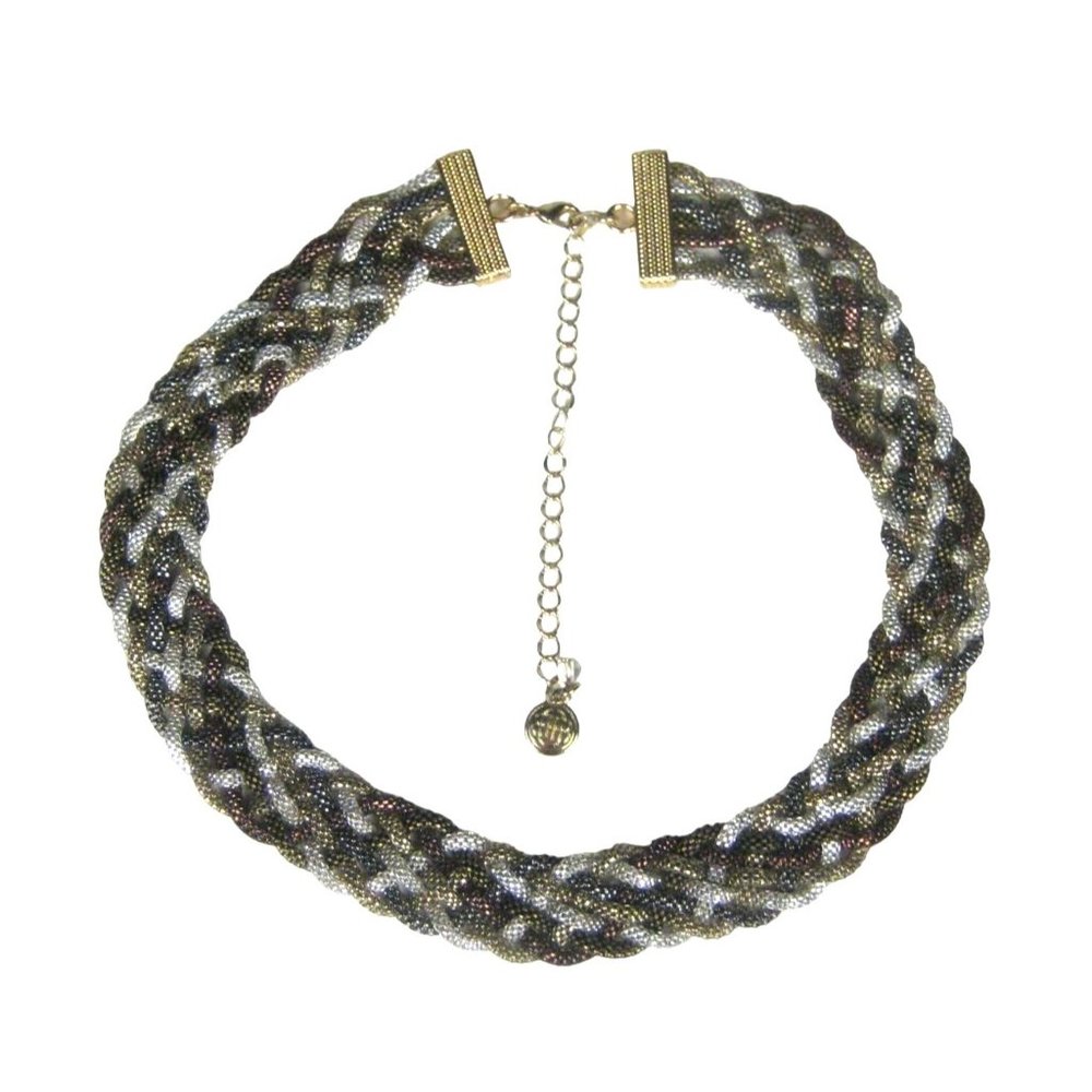 Baskin Brothers Braided Necklace 18  Inch Vintage Statement Goldtone Silvertone